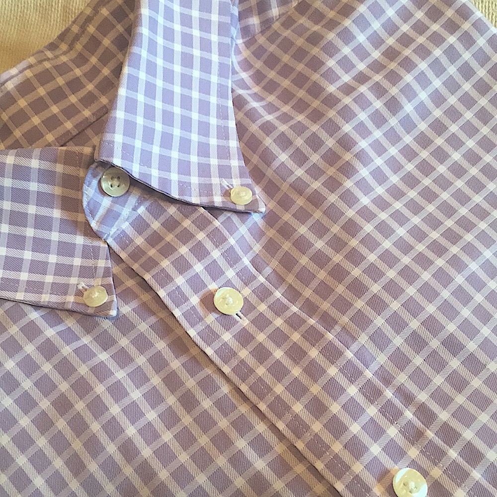 Men’s long sleeved buttoned down shirt with pocket. Lavender. EUC Size 17 34-35